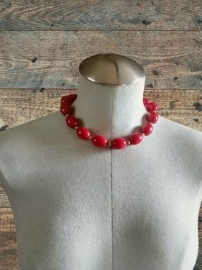 Classic Red Bead Choker Necklace - Women's Jewelry